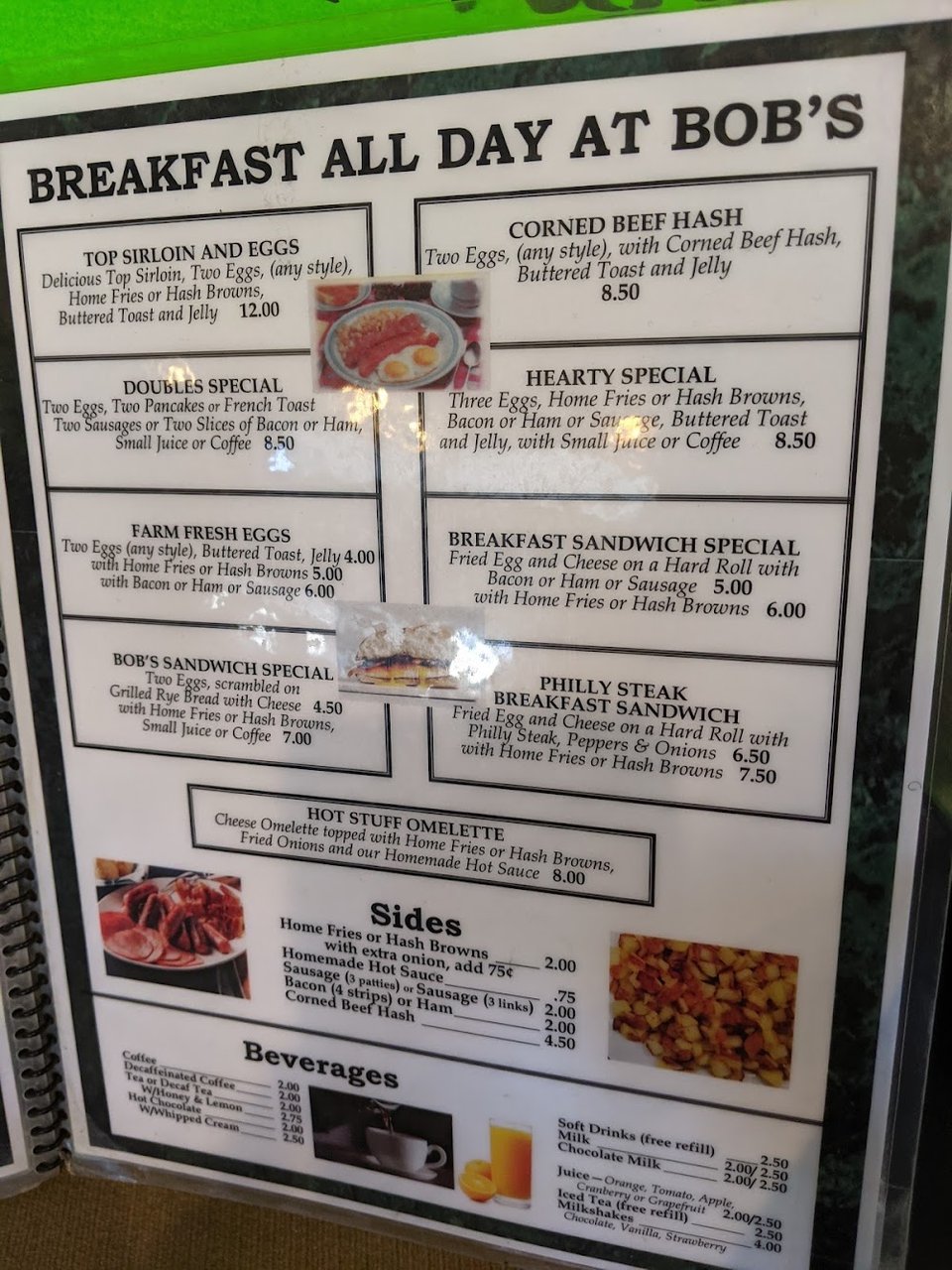 House burger and sandwich options on a menu page.