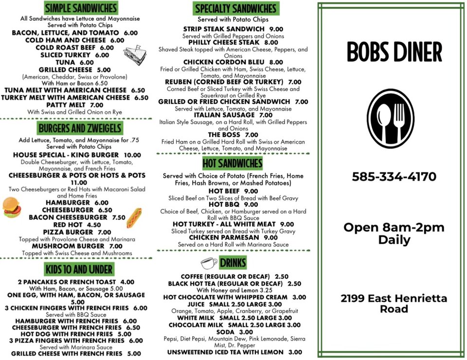 Kids meals and specialty sandwiches listed on the menu.